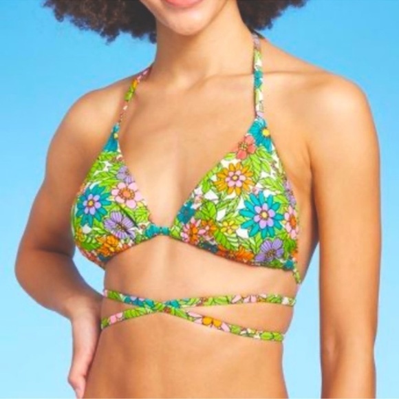 Wild Fable™ Floral Print Women's Triangle Wrap Bikini Top XXS - Picture 4 of 7